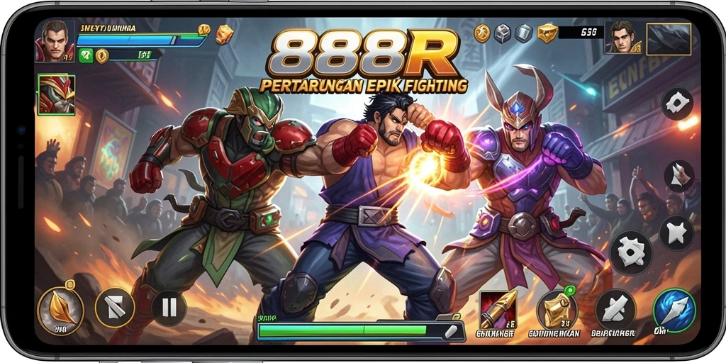Screenshot gameplay 888R menunjukkan aksi pertarungan yang intens.
