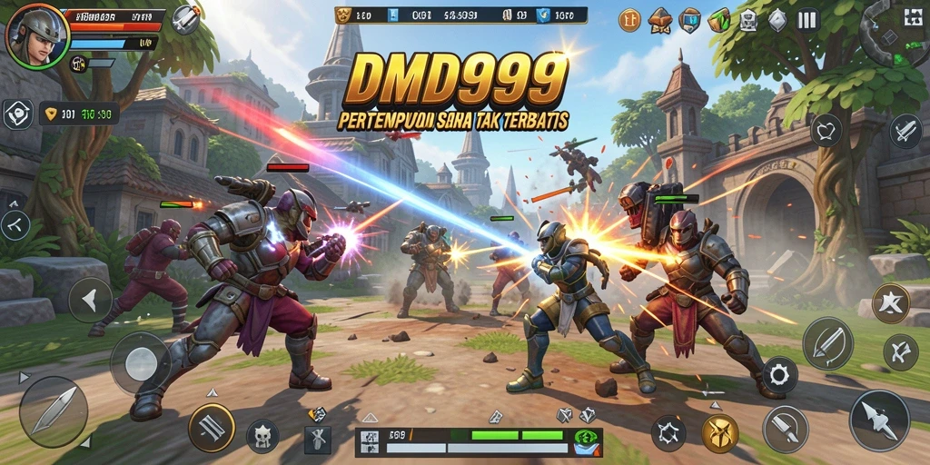 Tangkapan layar utama DMD999 menampilkan pertempuran intens Battle Royale.