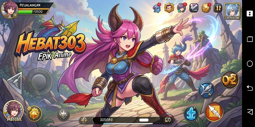 Tampilan gameplay HEBAT303 dengan karakter Anime yang beraksi.