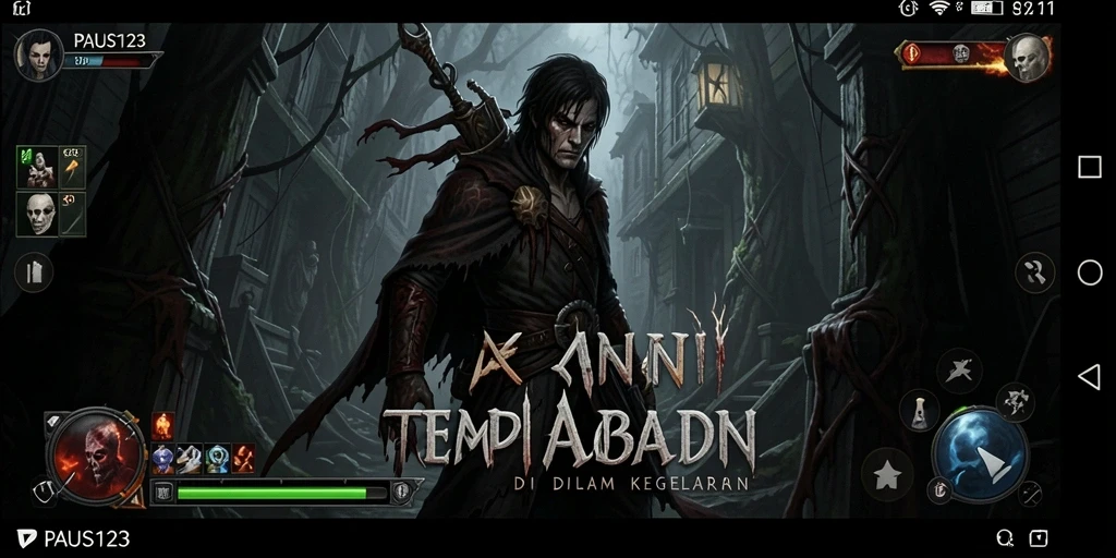 Screenshot gameplay PAUS123 menampilkan suasana menakutkan dan mencekam.