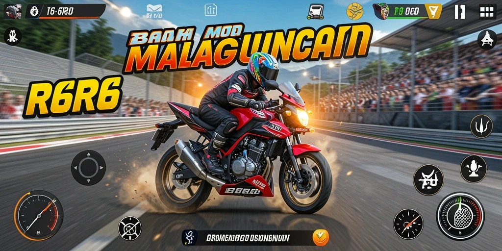 Screenshot R6R6 menampilkan aksi balap motor yang mendebarkan.