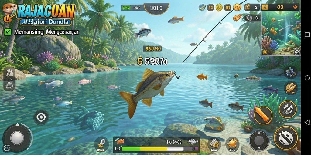 Gameplay RAJACUAN menampilkan pengalaman memancing yang realistis dan menegangkan.